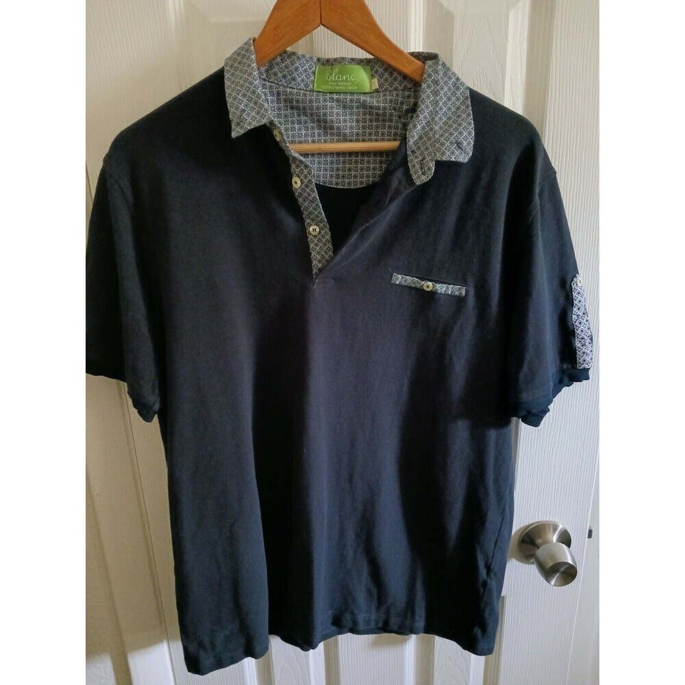 Blanc Mens Ezra Royal Blue Short Sleeve Polo Shirt Size Medium Organic Cotton‎